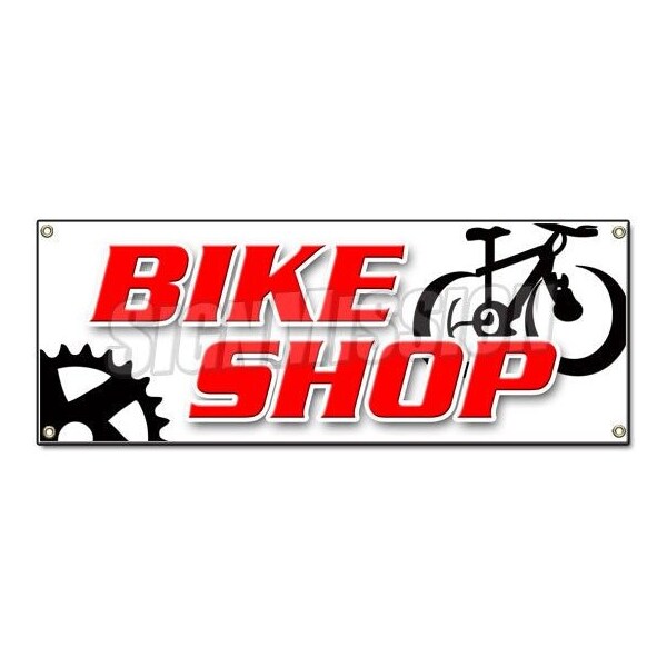BIKE SHOP BANNER SIGN bicycle shop repair rental rent scooter cycle helmet shoes